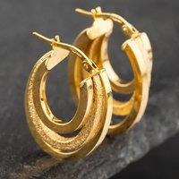 Pre-Owned 9ct Yellow Gold 18mm Triple Frosted Hoop Earrings 41171759