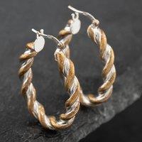 Pre-Owned 9ct Two Colour Gold 26.7mm Twisted Creole Earrings 41171792