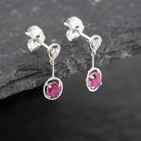 Pre-Owned White Gold 0.30ct Oval Cut Ruby & 0.03ct Single Cut Diamond Dropper Earrings 41171821