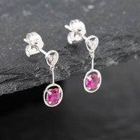 Pre-Owned White Gold 0.30ct Oval Cut Ruby & 0.03ct Single Cut Diamond Dropper Earrings 41171822