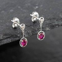 Pre-Owned White Gold 0.30ct Oval Cut Ruby & 0.03ct Single Cut Diamond Dropper Earrings 41171824