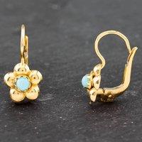 Pre-Owned Vintage Yellow Gold Turquoise Flower Dropper Earrings 41171827