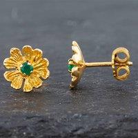 Pre-Owned 14ct Yellow Gold Emerald Flower Shaped Stud Earrings 41171828