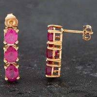 Pre-Owned 9ct Yellow Gold 16mm Ruby Three Stone Dropper Earrings 41171898