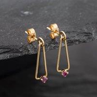 Pre-Owned Yellow Gold Garnet Triangular Shaped Dropper Earrings 41171903