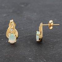 Pre-Owned Yellow Gold Oval Opal & Cubic Zirconia Teardrop Dropper Earrings 41171905