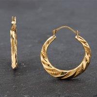 Pre-Owned Yellow Gold 28.9mm Grooved & Textured Hoop Earrings 41171906