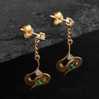 Pre-Owned Yellow Gold Emerald & Single Cut Diamond Dropper Earrings 41171917