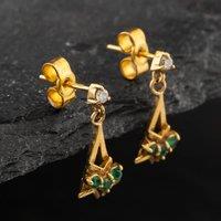 Pre-Owned Yellow Gold Emerald & Brilliant Cut Diamond Dropper Earrings 41171919