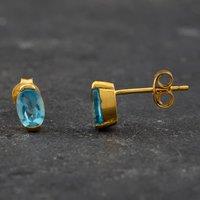 Pre-Owned Yellow Gold Blue Topaz Oval Stud Earrings 41171928