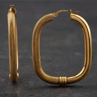 Pre-Owned 9ct Yellow Gold 41mm Oblong Half Textured Hoop Earrings 41171933