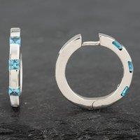 Pre-Owned 9ct White Gold 19.3mm Blue Topaz Hoop Earrings 41171955