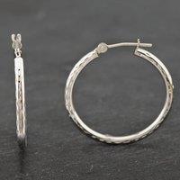 Pre-Owned White Gold Diamond Cut Hoop Earrings 41171964