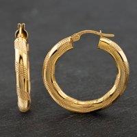 Pre-Owned 9ct Yellow Gold 27mm Polished And Patterned Hoop Earrings 41171982