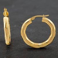 Pre-Owned 9ct Yellow Gold 27mm Polished And Patterned Hoop Earrings 41171983