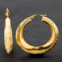 Pre-Owned 9ct Yellow Gold 39mm Large Patterned Hoop Earrings 41171987