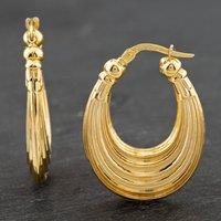 Pre-Owned 9ct Yellow Gold 32mm Oval Ribbed Pattern Creole Earrings 41172004