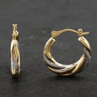 Pre-Owned 9ct Two Colour Gold 21.5mm Patterned Creole Earrings 41172014