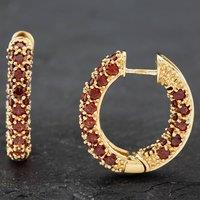 Pre-Owned 9ct Yellow Gold 26mm Garnet Triple Row Hoop Earrings 41172024