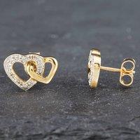 Pre-Owned 9ct Two Colour Gold Single Cut Diamond Double Heart Stud Earrings 41172032