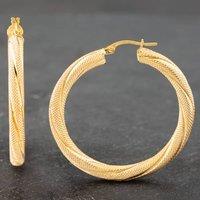 Pre-Owned 9ct Yellow Gold 39mm Frosted Patterned Hoop Earrings 41172038