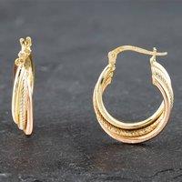 Pre-Owned 9ct Three Colour Gold 21.6mm Oval Twist Hoop Earrings 41172053