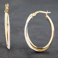 Pre-Owned 9ct Two Colour Gold 31.7mm Crossover Oval Creole Earrings 41172081