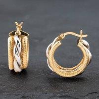 Pre-Owned 9ct Two Colour Gold 19.5mm Plaited & Twist Design Hoop Earrings 41172093