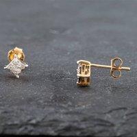 Pre-Owned 9ct Yellow Gold Princess Cut Diamond Square Stud Earrings 41172099