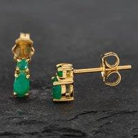 Pre-Owned 9ct Yellow Gold Emerald Double Stone Stud Earrings 41172123