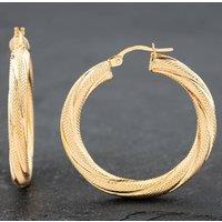 Pre-Owned 9ct Yellow Gold 33.6mm Twist Hoop Earrings 41172126