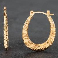 Pre-Owned Yellow Gold 24mm Patterned Oval Creole Earrings 41172128