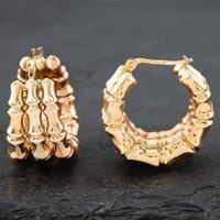 Pre-Owned 9ct Three Colour Gold 23.6mm Triple Bamboo Hoop Earrings 41172136