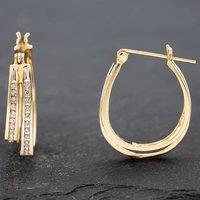 Pre-Owned 9ct Yellow Gold 23mm Diamond Double Hoop Earrings 41172138