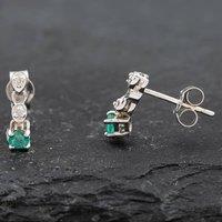 Pre-Owned White Gold Emerald & Single Cut Diamond 10mm Dropper Earrings 41172147