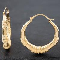 Pre-Owned 9ct Yellow Gold 36.9mm Ornate Hoop Earrings 41172160