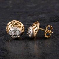 Pre-Owned 18ct Two Colour Gold Cubic Zirconia Openwork Stud Earrings 4117710