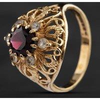 Pre-Owned 9ct Yellow Gold Garnet & Cubic Zirconia Dress Ring 4129563