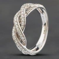 Pre-Owned 9ct White Gold 0.30ct Brilliant Cut Diamond Three Row Twist Dress Ring 41381412