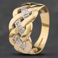Pre-Owned 9ct Yellow Gold Single Cut Diamond Open Work Lattice Dress Ring 41381567
