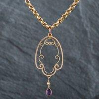 Pre-Owned Mixed Metal Amethyst & Seed Pearl Vintage Pendant & 16 Inch Belcher Chain 4139499