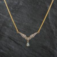 Pre-Owned 9ct Yellow Gold Aquamarine & Diamond Necklace 4139770