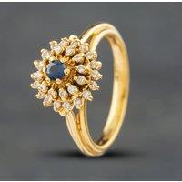 Pre-Owned 18ct Yellow Gold Sapphire & Brilliant Cut Diamond Cluster Ring 414800215