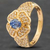 Pre-Owned 14ct Yellow Gold Oval Cut Tanzanite & Diamond Clover Cluster Ring 41481102