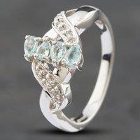 Pre-Owned 18ct White Gold Aquamarine & Single Cut Diamond Dress Ring 41481205