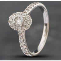 Pre-Owned 18ct White Gold Certificated 0.53ct Brilliant Cut Diamond Oval Cluster Ring 41481261