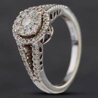 Pre-Owned 9ct White Gold 0.50ct Brilliant Cut Diamond Halo Cluster Ring 4148817