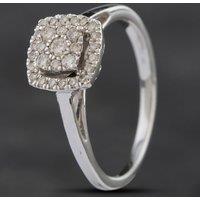 Pre-Owned 9ct White Gold Brilliant Cut Diamond Halo Cluster Ring 4148955