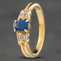 Pre-Owned 9ct Yellow Gold Sapphire & Cubic Zirconia Dress Ring 415858264