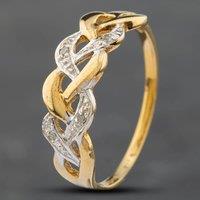 Pre-Owned 9ct Two Colour Gold Single Cut Diamond Plaited Dress Ring 41671201